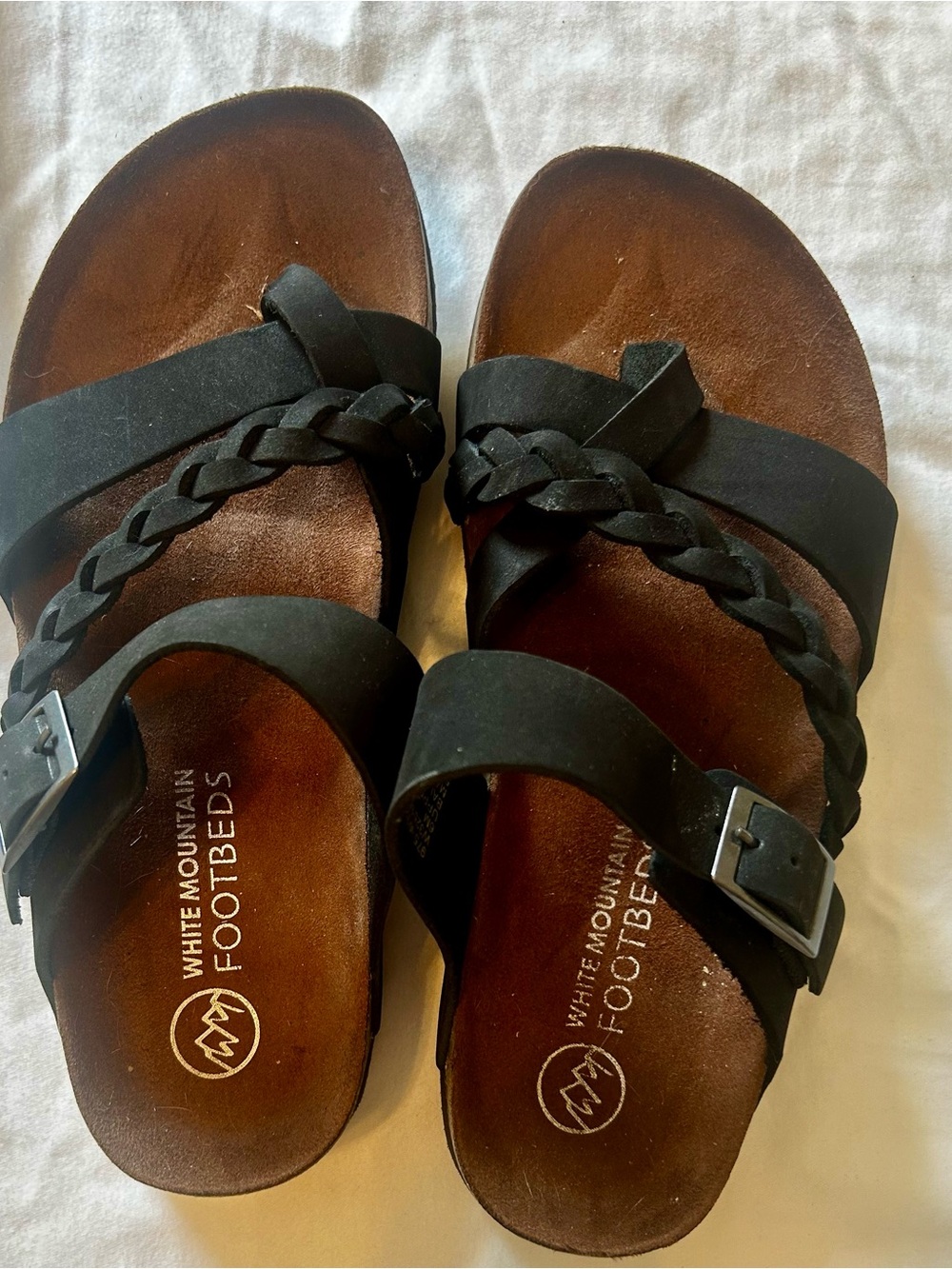White Mountain Black Braided Strap Footbed Slide Sandals